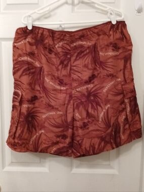 Caribbean Joe Men's Size L Swim Trunks Rust Terracotta Tropical Print Cargo Mesh